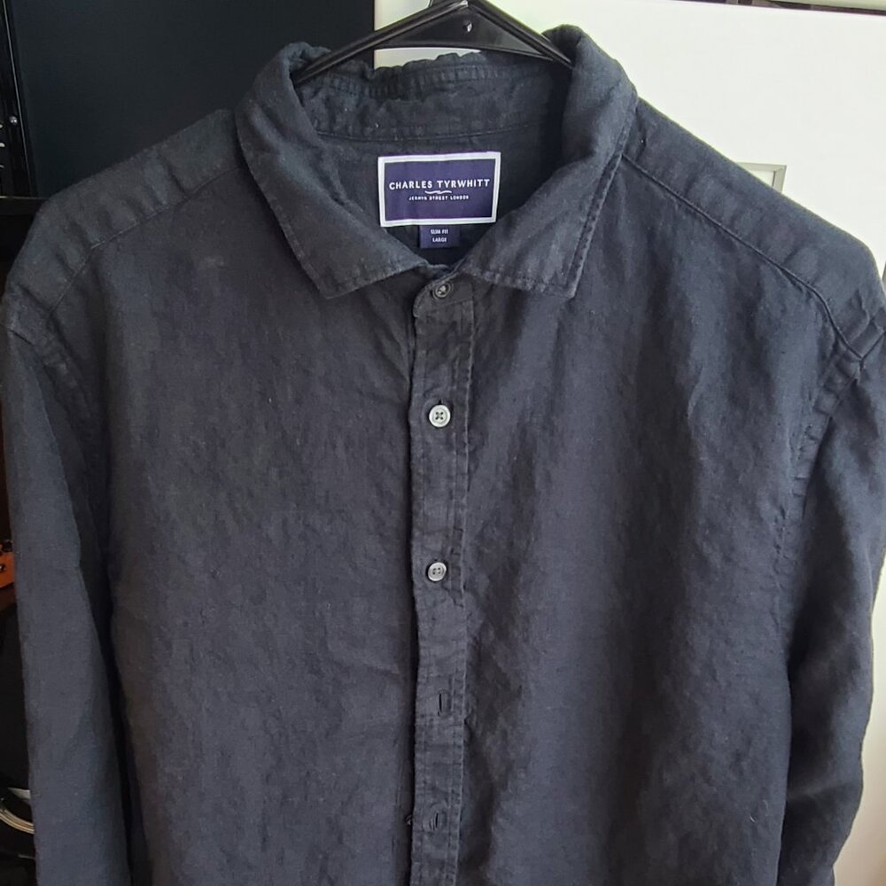Charles Tyrwhitt Black Linen Shirt – Slim Fit – Size Large